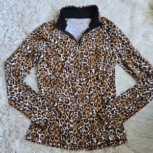 Lilly Pulitzer Luxletic Leopard Print Long Sleeve Pullover - Brown, Black, White
